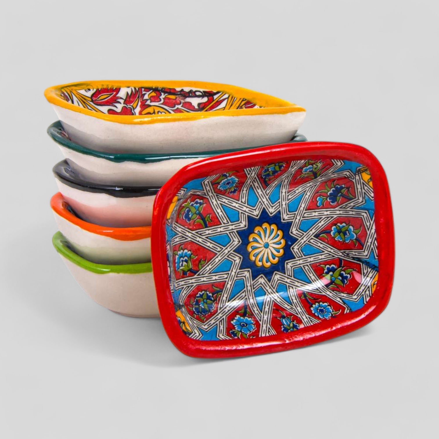 Turkish Handmade Ceramic Bowls Set 6 Rectangular Decor - Rosetta Creative Boutique